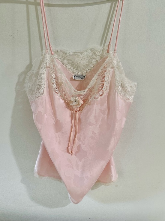 Dior Tops - Christian Dior Pink Lace Trim Satin Camisole